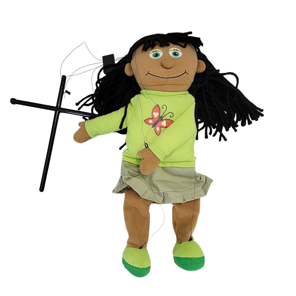 Silly Puppets Girl Puppet‎ Green Butterfly Shirt Skirt Black Hair